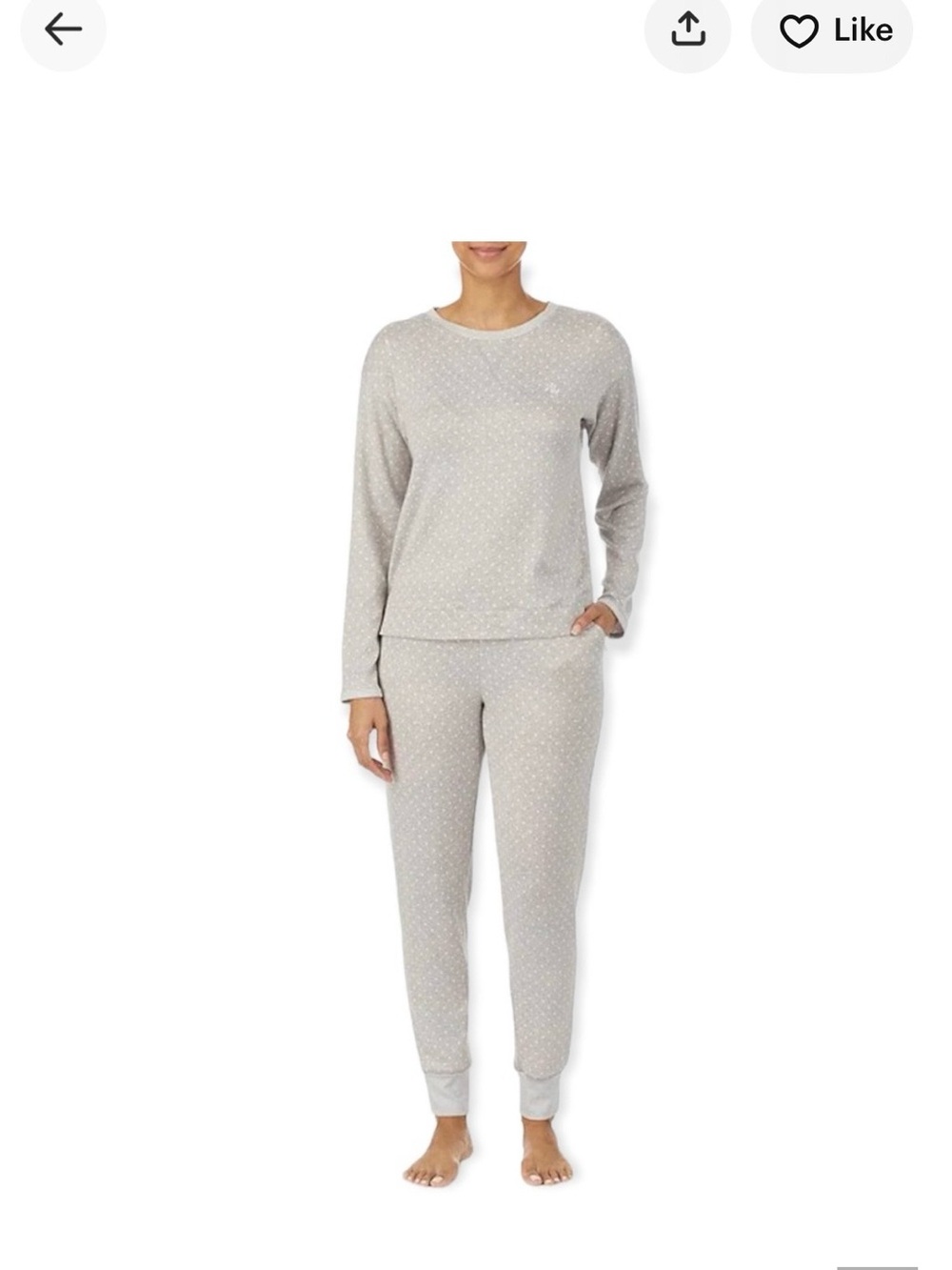 Ralph Lauren Light Gray Dot-Print Cozy Pajama Set
